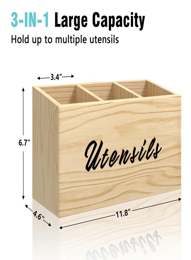 REFGY Wooden Kitchen Utensil Holder, Flatware Utensil Caddy with 3 Compartments, Utensil Caddy for Parties, Storage Organizer Box for Kitchen Counter & Silverware, Natural - Image 2